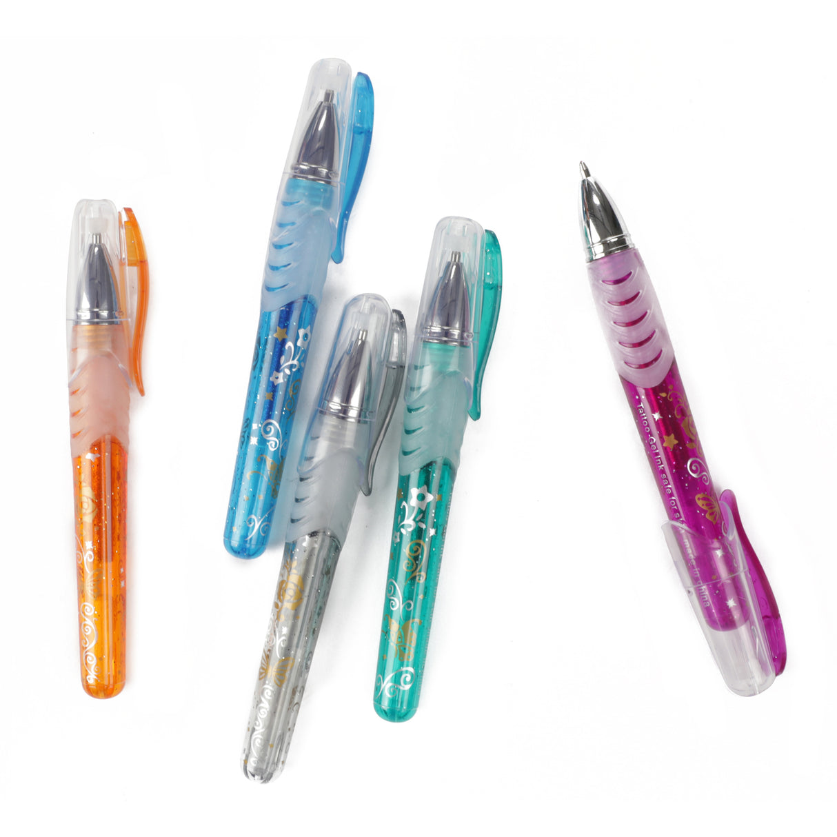 Prinzessin Glitzer Tattoo Gelstifte mit Schablone im 5er Set