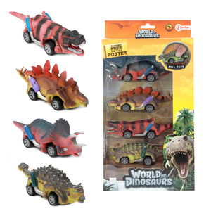 Dinosaurier Spielzeugautos mit Rückzugmotor im 4er Set