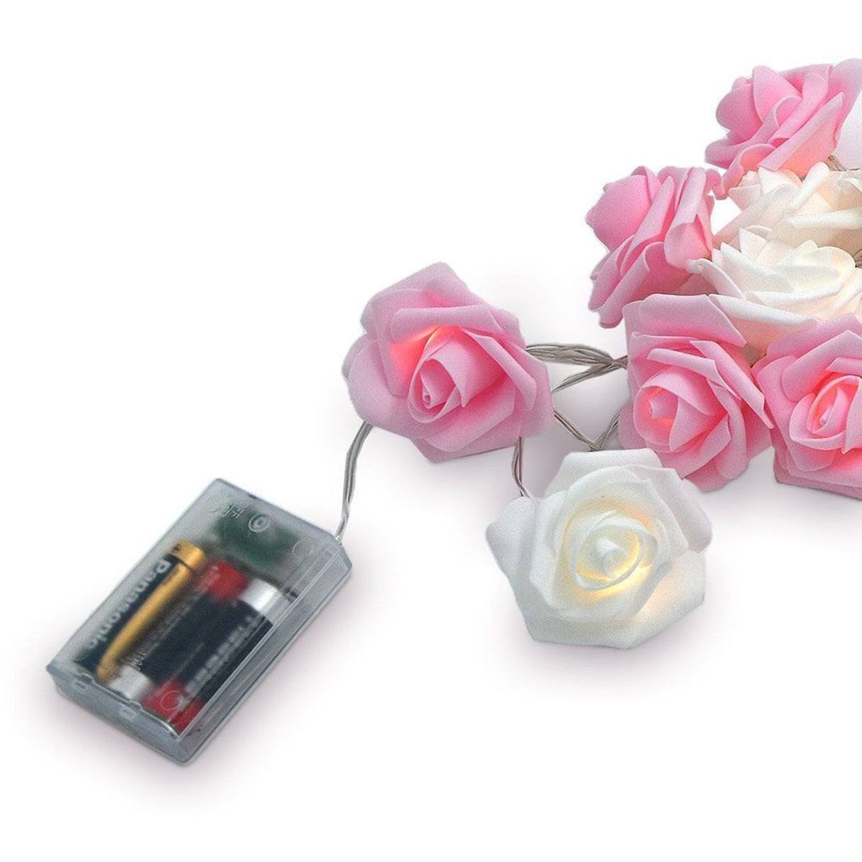 Rosen Lichterkette mit rosa und weißen LED Blüten
