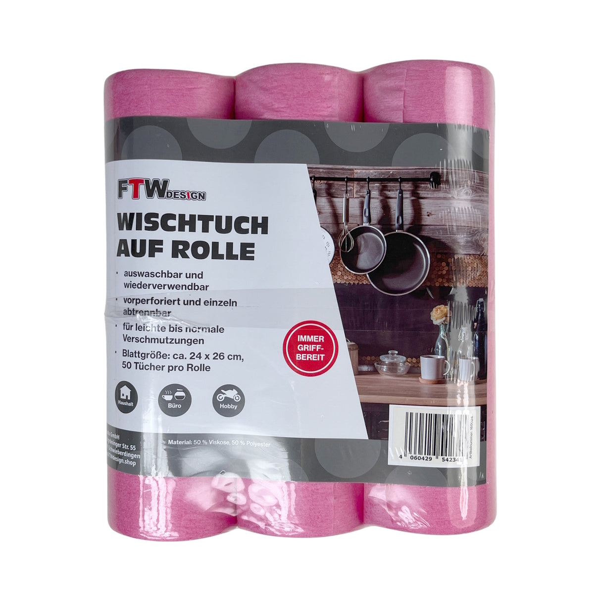 Universal Wischtuch auf Rolle in pink 3x50 Tücher Putzlappen oder Reinigungstücher