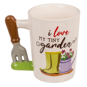 I love my tiny garden Gärtner Kaffeebecher mit Gartenhacke als Henkel