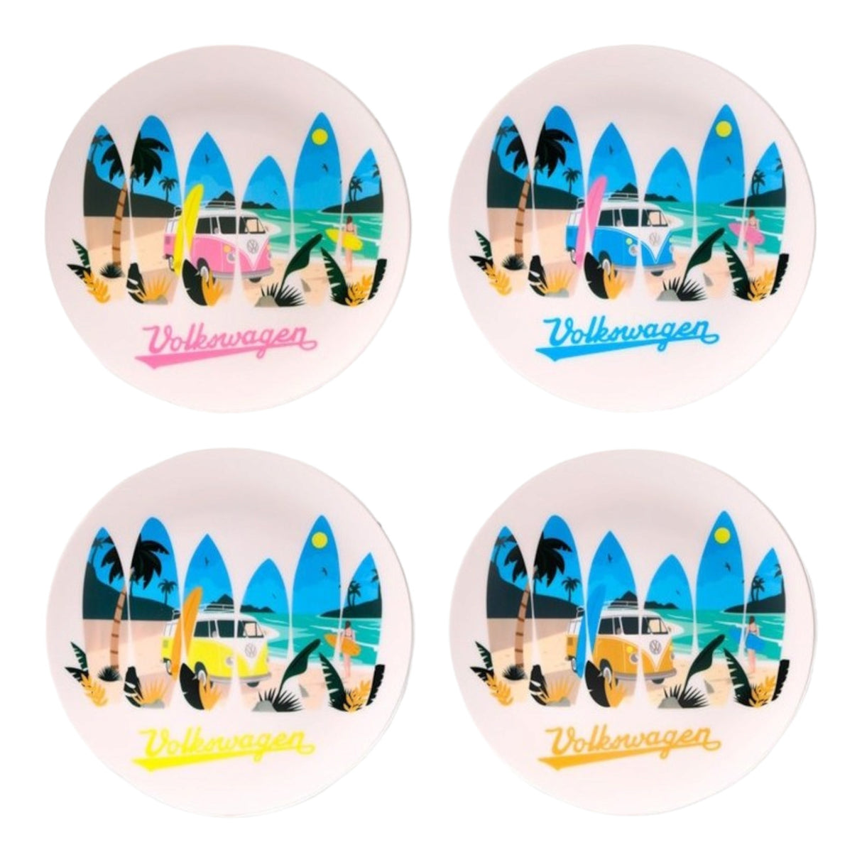 Teller Volkswagen VW T1 Bulli Picknickteller &quotWaves are Calling&quot im 4er Set