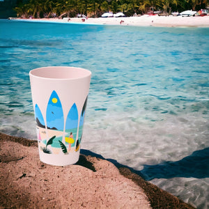 Trinkbecher Volkswagen VW T1 Bulli Picknickbecher &quotWaves are Calling&quot Becher im 4er Set