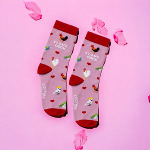 I love cock Socken Funsocken Damen Hähne Strümpfe in 37-42 im Paar