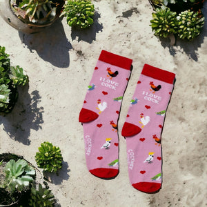 I love cock Socken Funsocken Damen Hähne Strümpfe in 37-42 im Paar