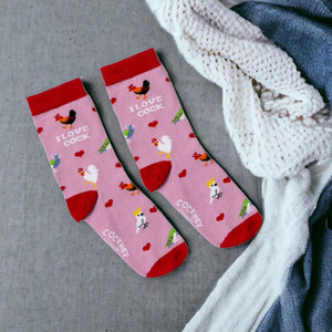 I love cock Socken Funsocken Damen Hähne Strümpfe in 37-42 im Paar
