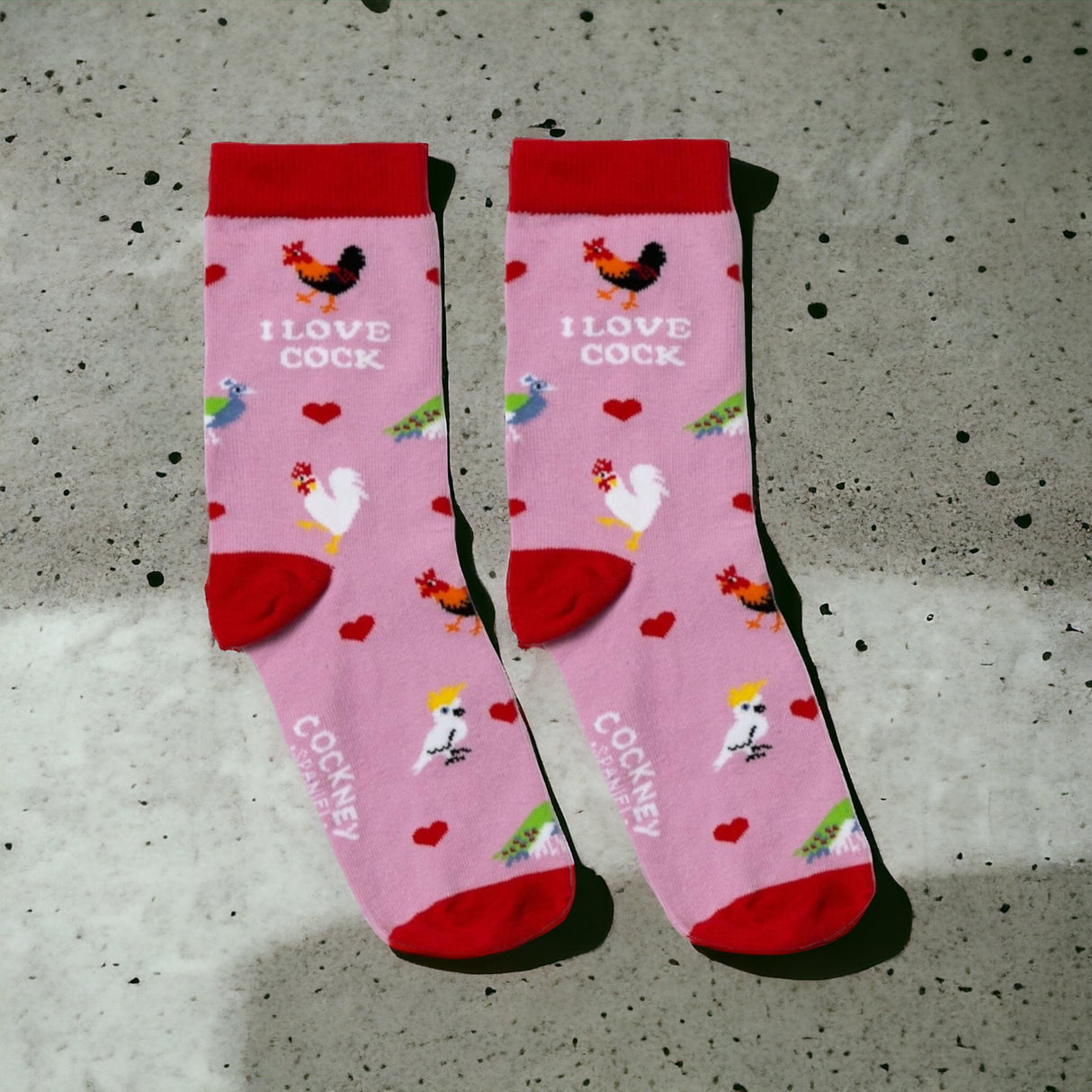 I love cock Socken Funsocken Damen Hähne Strümpfe in 37-42 im Paar
