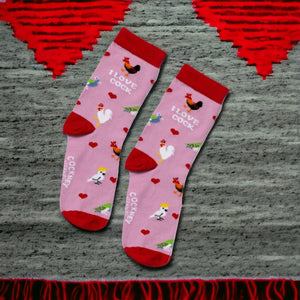 I love cock Socken Funsocken Damen Hähne Strümpfe in 37-42 im Paar