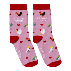 I love cock Socken Funsocken Damen Hähne Strümpfe in 37-42 im Paar