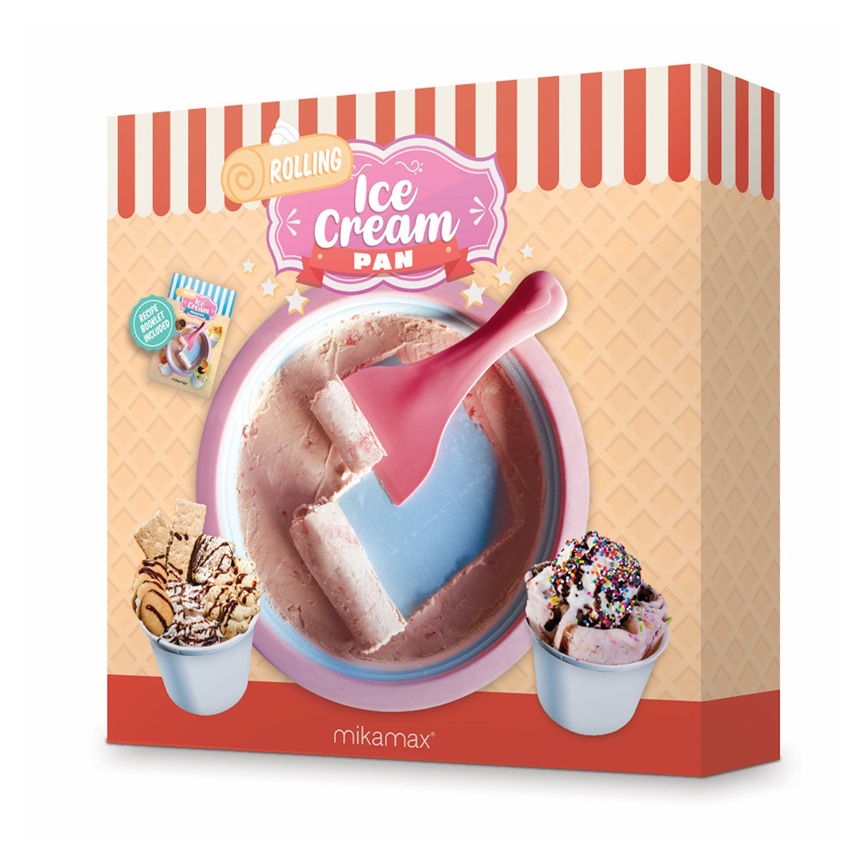 Ice Rolls Maschine Eismaschine Küchengadget mit zwei Spachteln, Förmchen und Strohhalm-Löffel