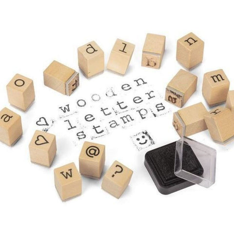Buchstaben Holzstempel mit Stempelkissen im 31er Set