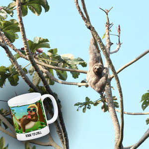 Kaffeebecher mit Faultier in Hängematte Motiv und Spruch: Born to chill