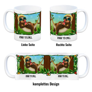 Kaffeebecher mit Faultier in Hängematte Motiv und Spruch: Born to chill
