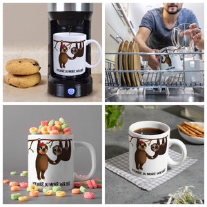 Kaffeebecher mit Faultier Pärchen Motiv und Spruch: Ich deins, du meins, wir eins