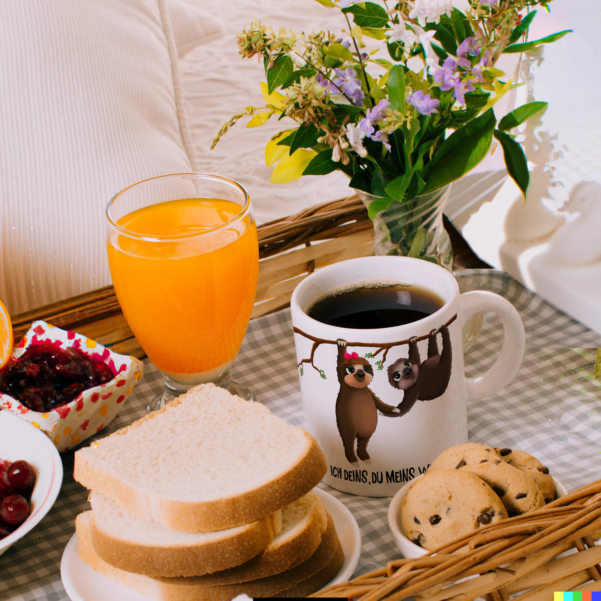 Kaffeebecher mit Faultier Pärchen Motiv und Spruch: Ich deins, du meins, wir eins