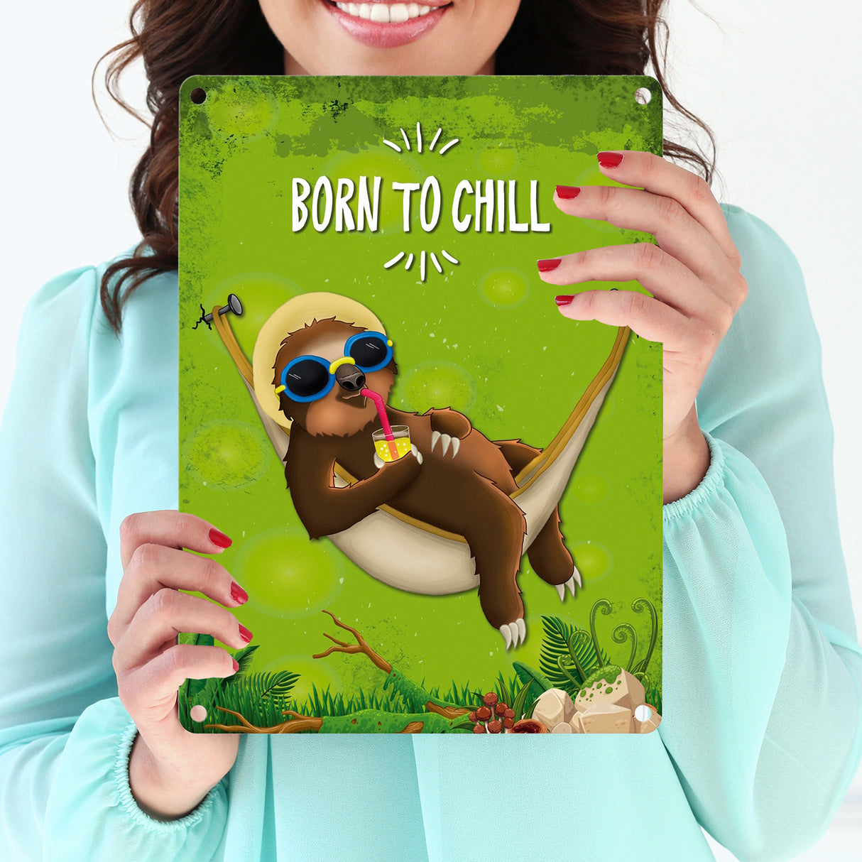 Born to chill - Faultier in Hängematte Metallschild