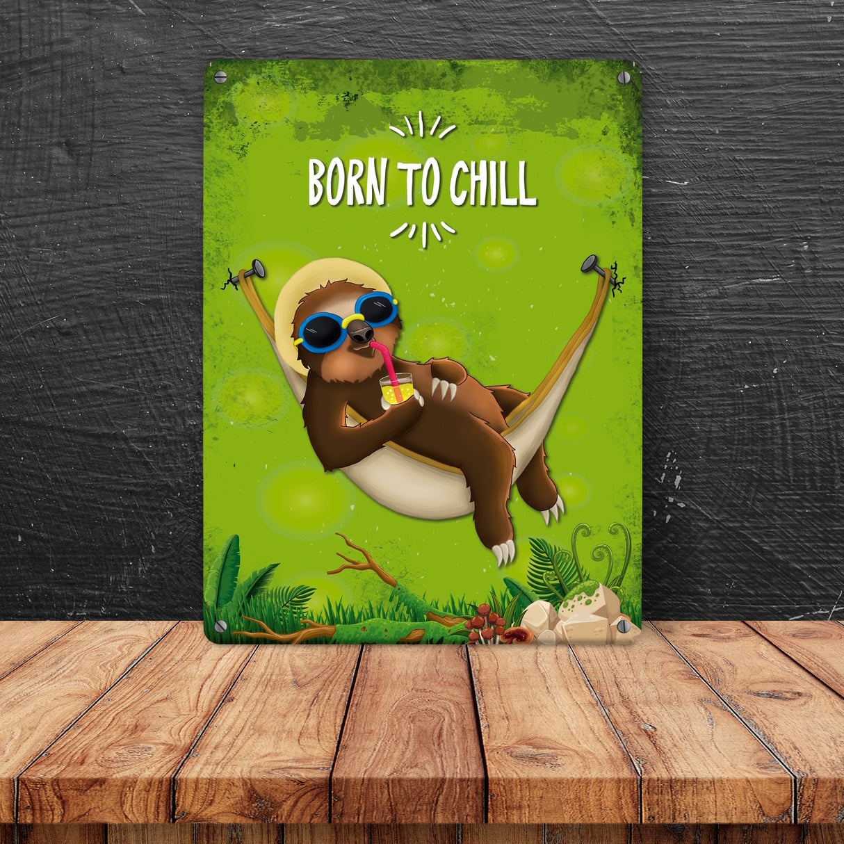 Born to chill - Faultier in Hängematte Metallschild