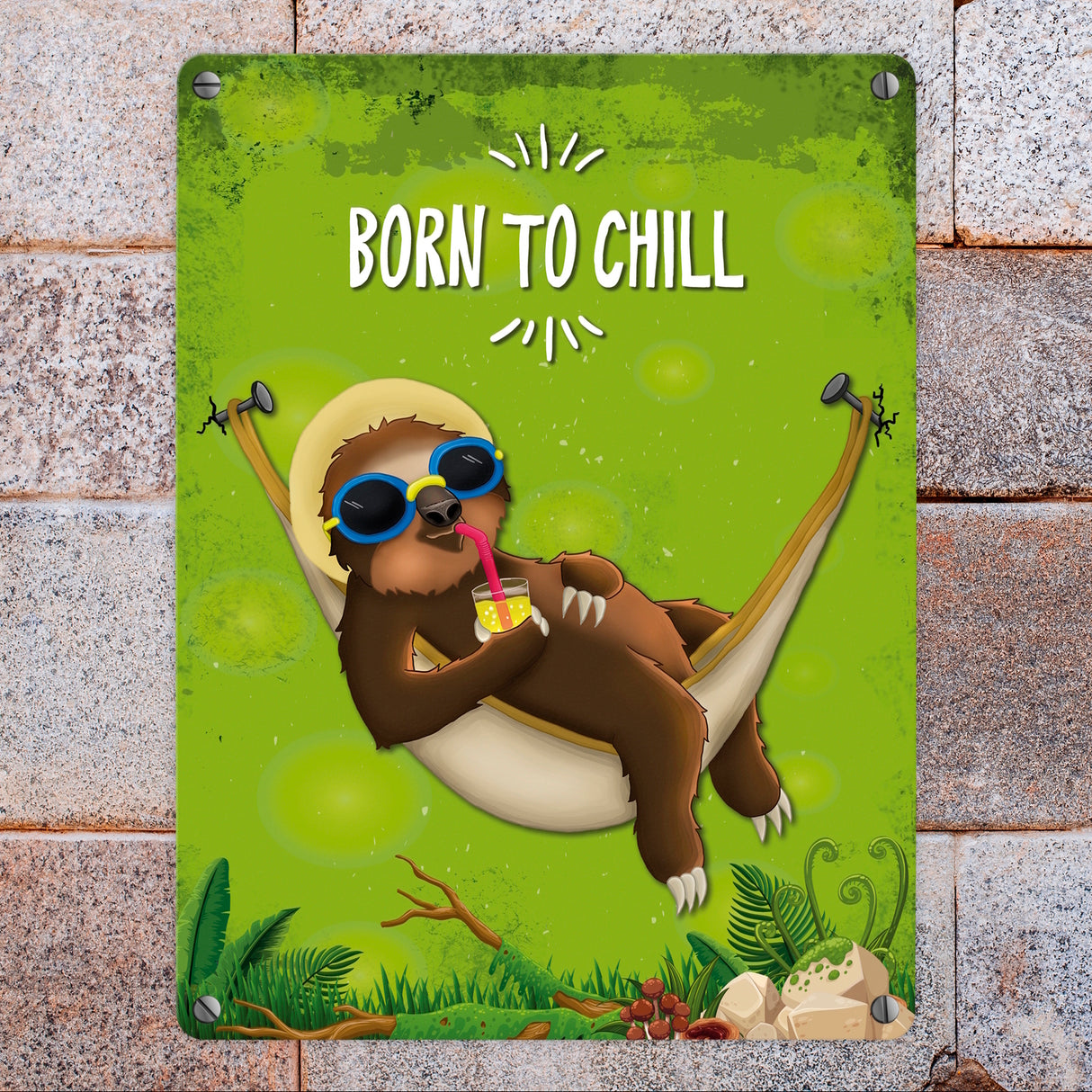 Born to chill - Faultier in Hängematte Metallschild