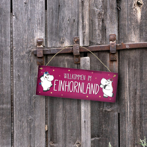 Honeycorns Metallschild mit Einhorn Motiv und Spruch: Willkommen im Einhornland
