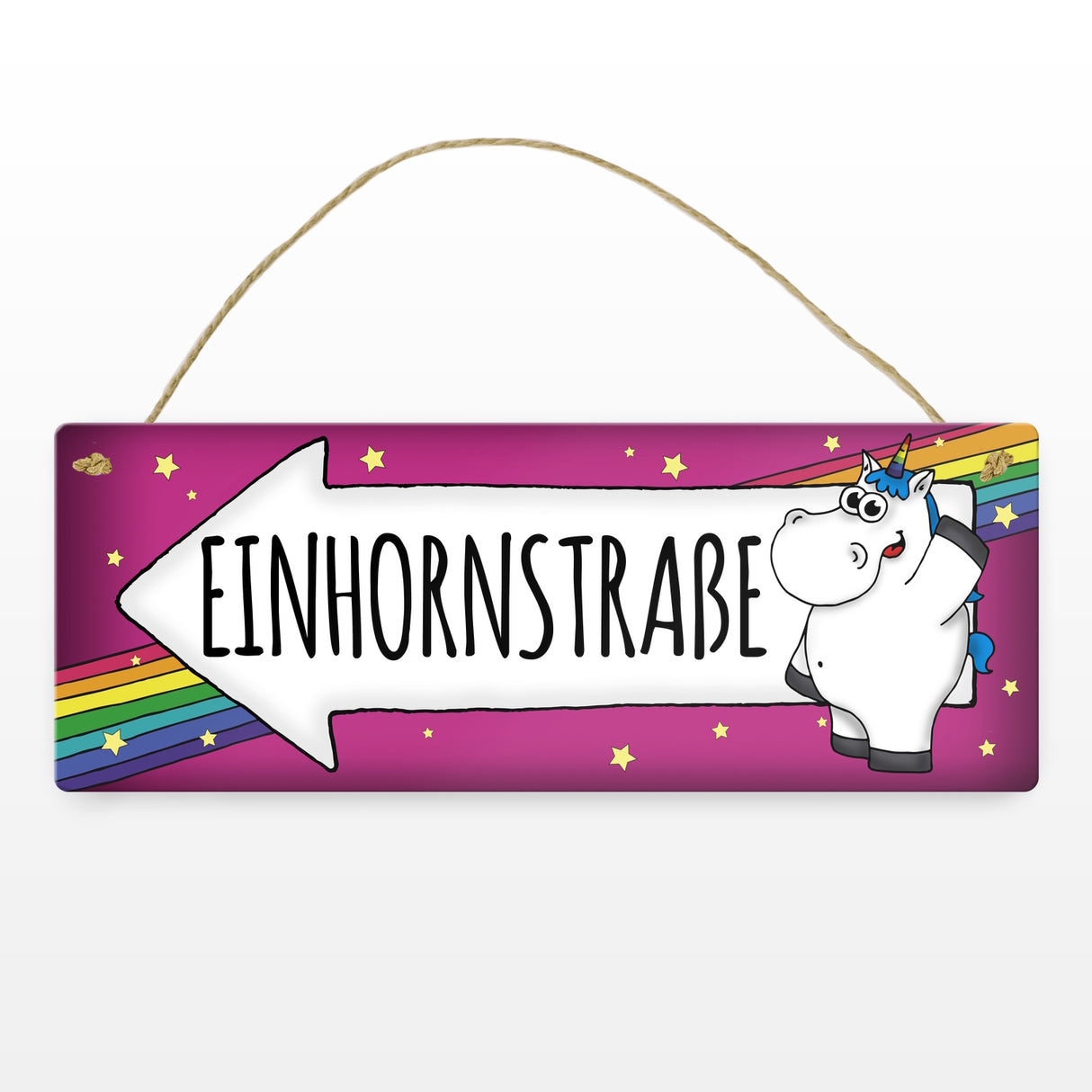 Honeycorns Metallschild mit Einhorn Motiv und Spruch: Einhornstraße