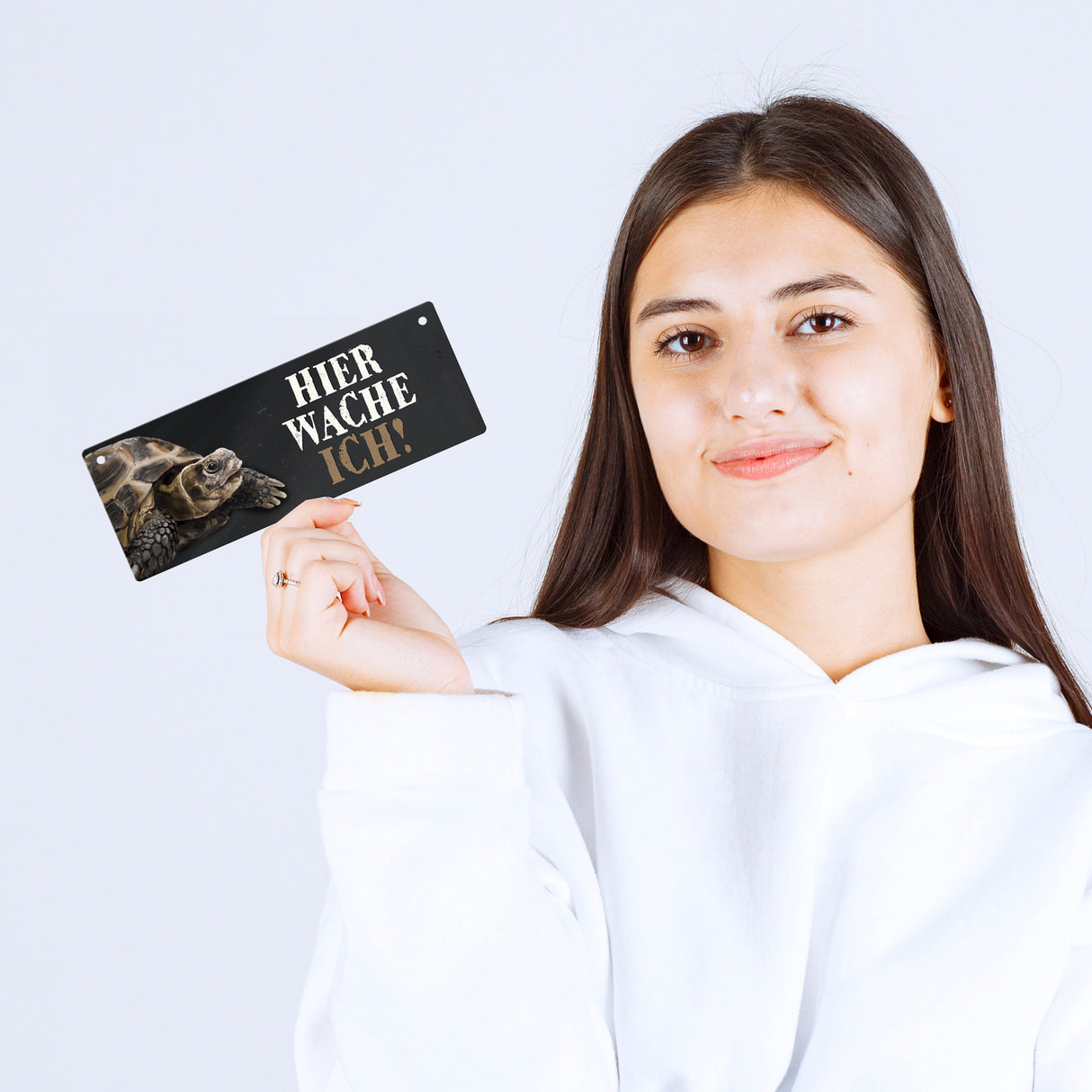 Metallschild mit Schildkröte Motiv und Spruch: Hier wache ich!