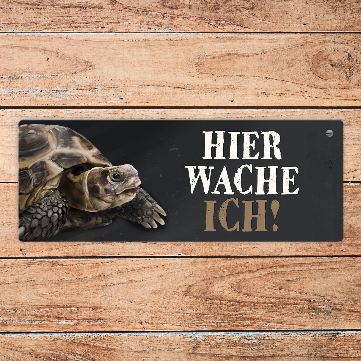 Metallschild mit Schildkröte Motiv und Spruch: Hier wache ich!