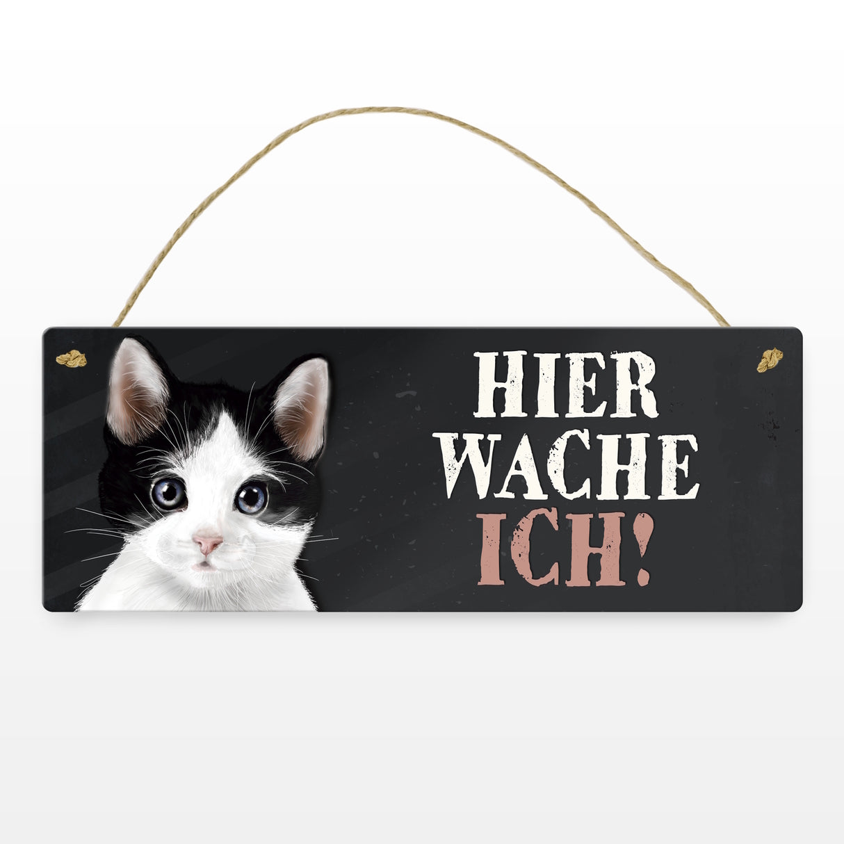 Metallschild mit Katze Motiv und Spruch: Hier wache ich!