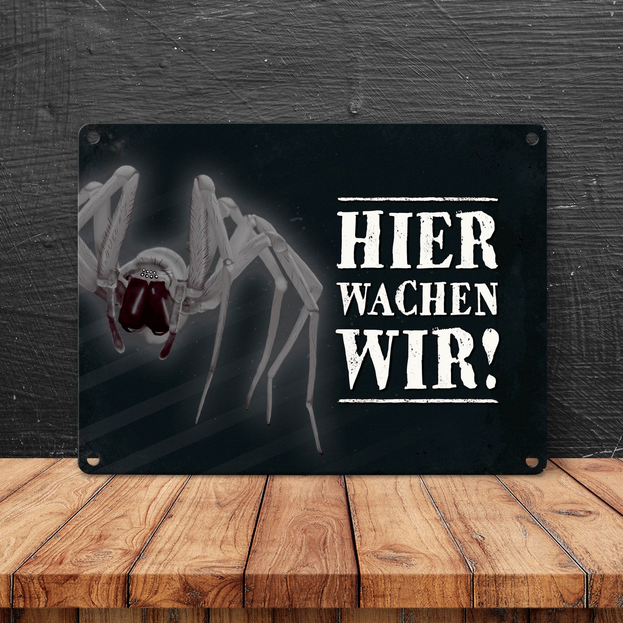 Hier wachen wir! Vogelspinne Metallschild