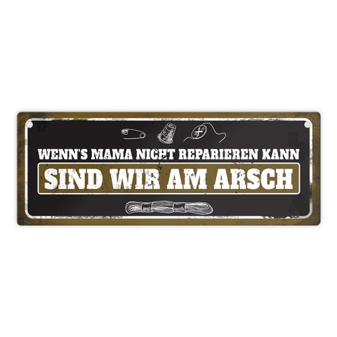 Metallschild mit Näh Motiv und Spruch: Wenn's Mama nicht reparieren kann
