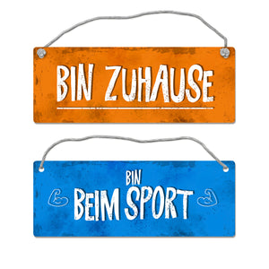 Bin beim Sport - Bin Zuhause Wendeschild mit Kordel