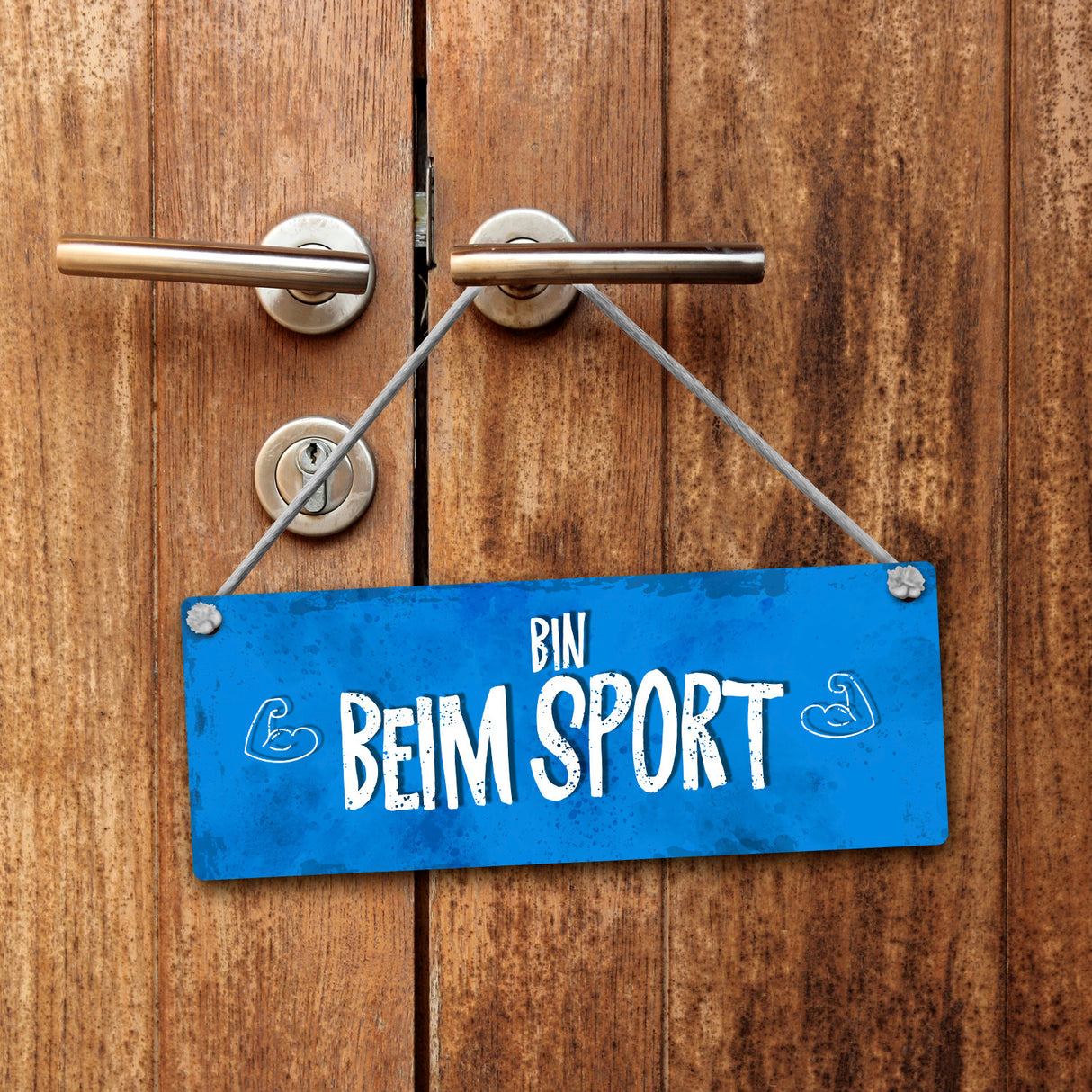 Bin beim Sport - Bin Zuhause Wendeschild mit Kordel