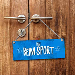 Bin beim Sport - Bin Zuhause Wendeschild mit Kordel
