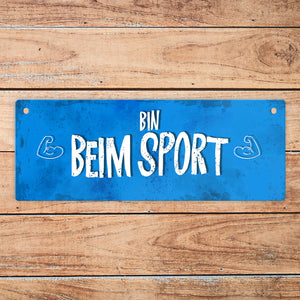 Bin beim Sport - Bin Zuhause Wendeschild mit Kordel