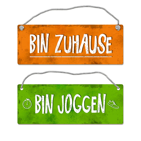 Bin joggen - Bin Zuhause Wendeschild mit Kordel