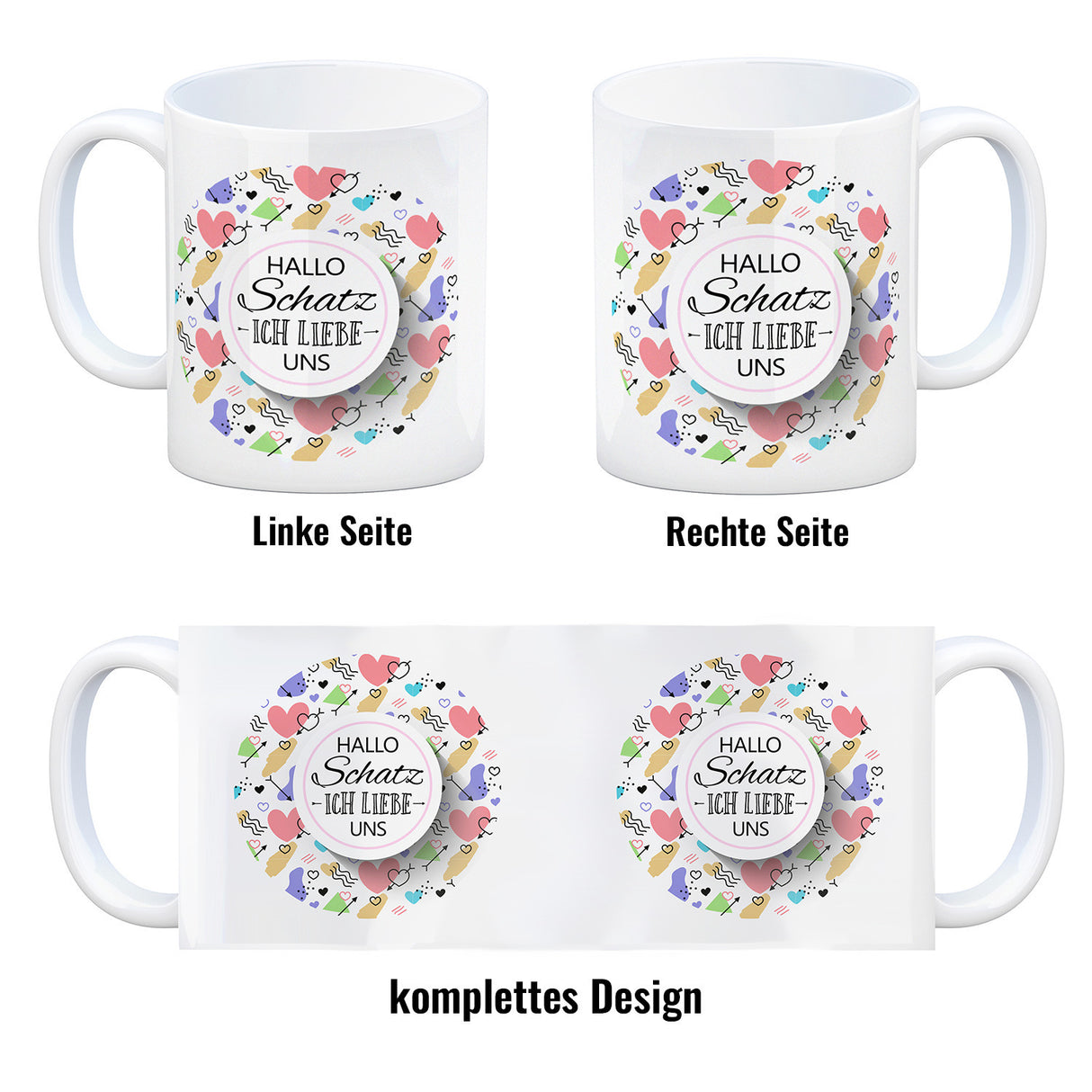 Kaffeebecher mit Spruch: Hallo Schatz ich liebe uns