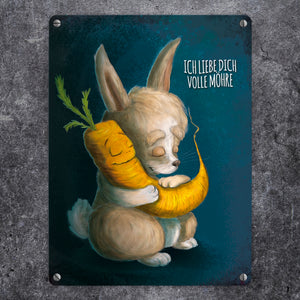 Metallschild mit Spruch: Ich liebe dich volle Möhre