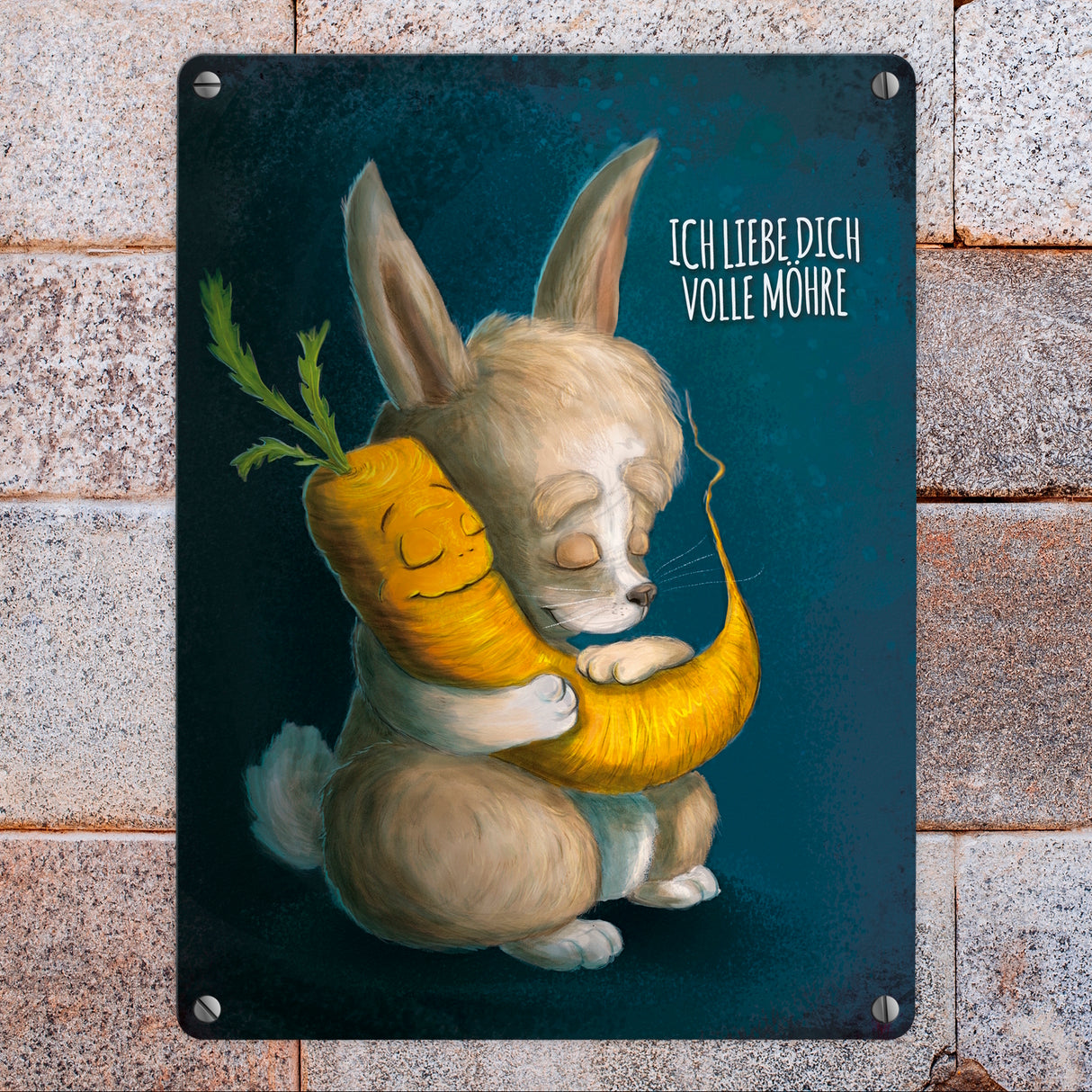 Metallschild mit Spruch: Ich liebe dich volle Möhre