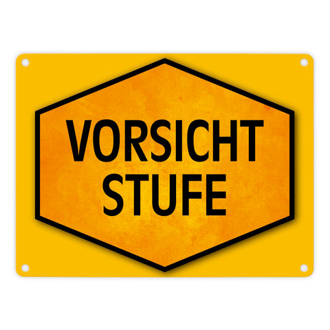 Vorsicht Stufe Warn- und Hinweisschild in Gelb und Schwarz