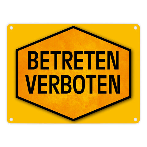 Betreten verboten Warn- und Hinweisschild in Gelb und Schwarz