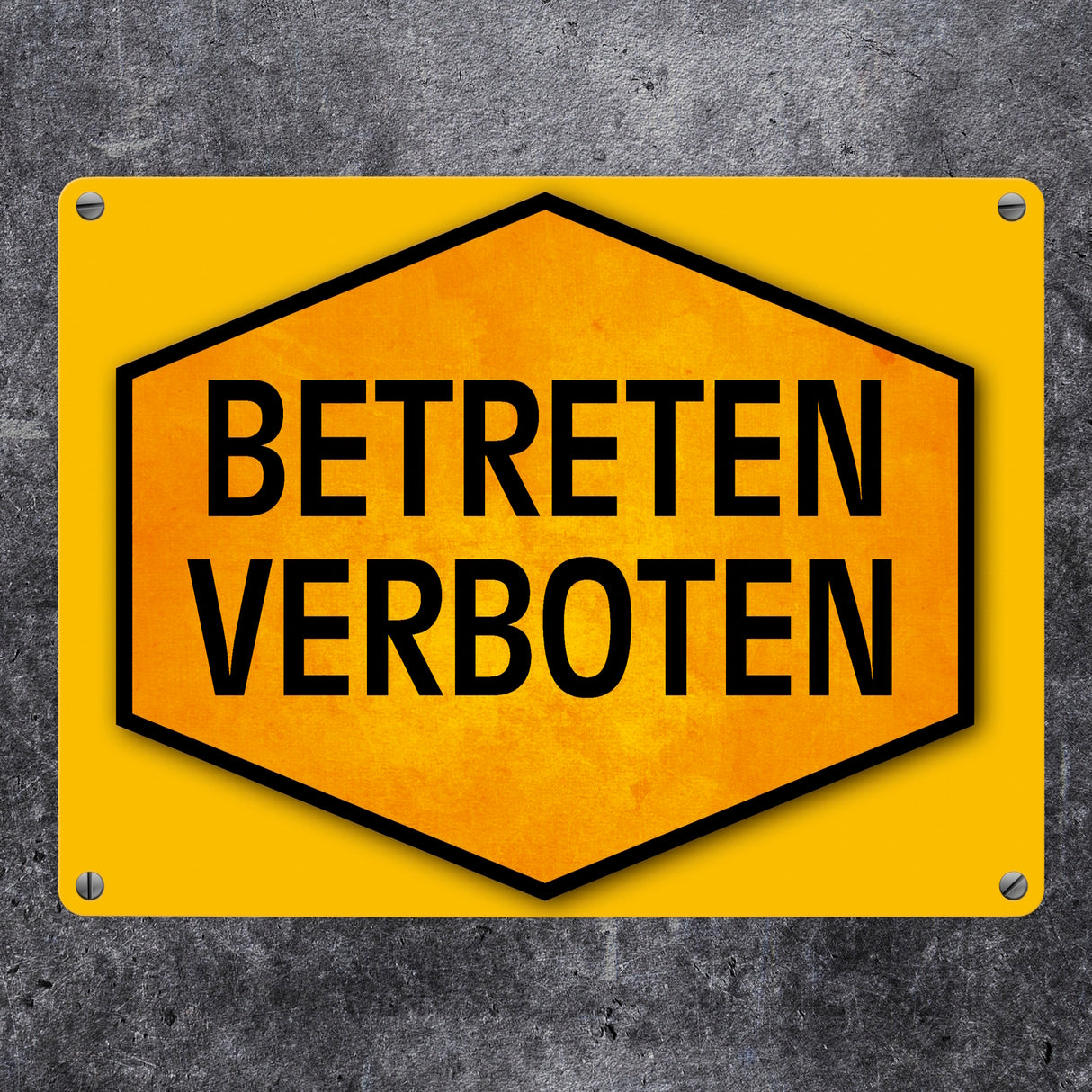 Betreten verboten Warn- und Hinweisschild in Gelb und Schwarz