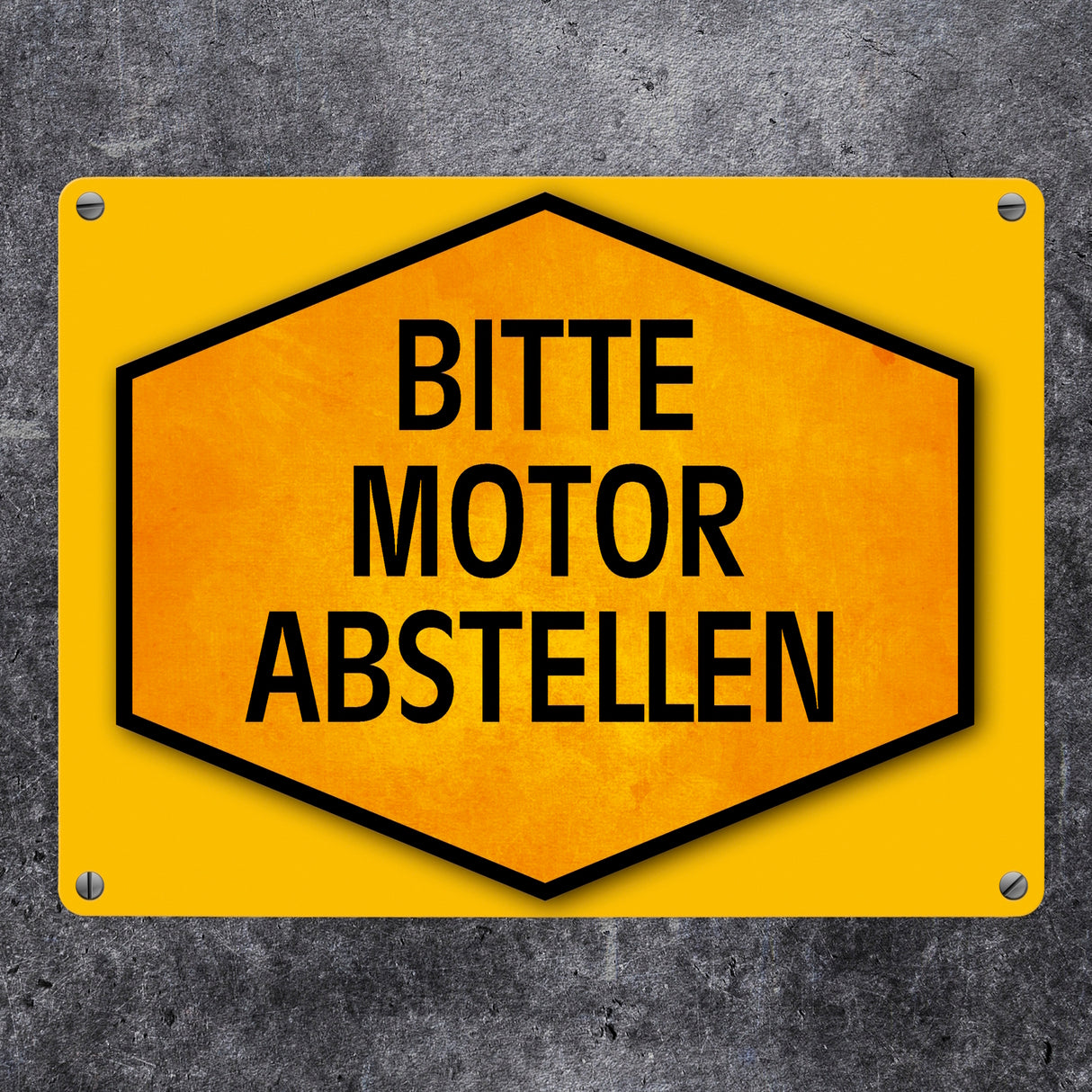 Bitte Motor abstellen Warn- und Hinweisschild in Gelb und Schwarz