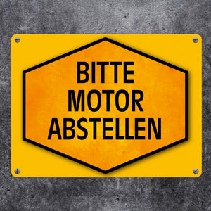 Bitte Motor abstellen Warn- und Hinweisschild in Gelb und Schwarz