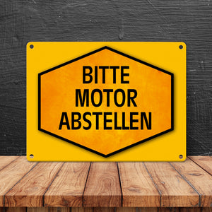 Bitte Motor abstellen Warn- und Hinweisschild in Gelb und Schwarz