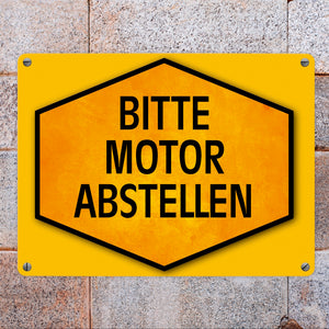 Bitte Motor abstellen Warn- und Hinweisschild in Gelb und Schwarz