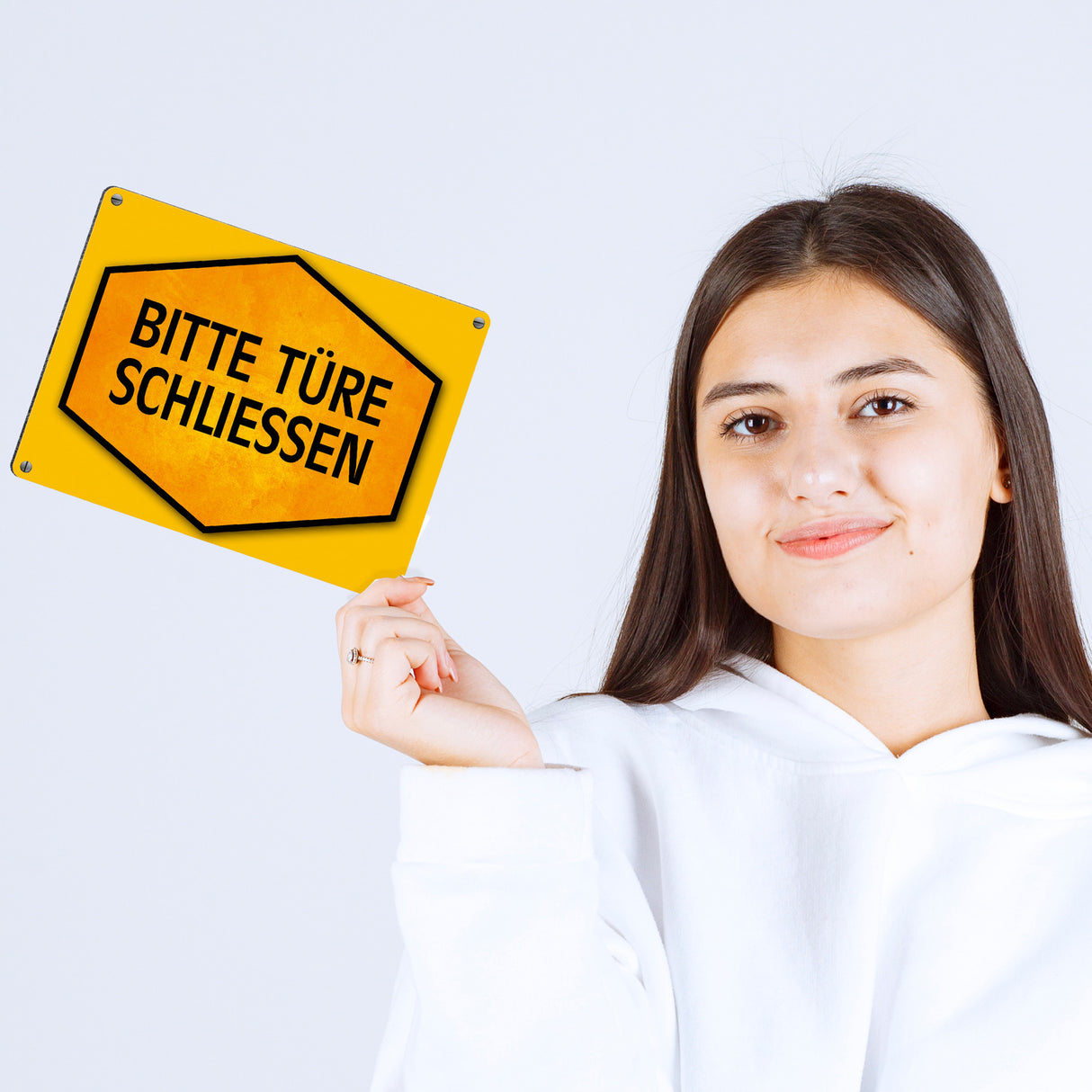 Bitte Türe schließen Warn- und Hinweisschild in Gelb und Schwarz