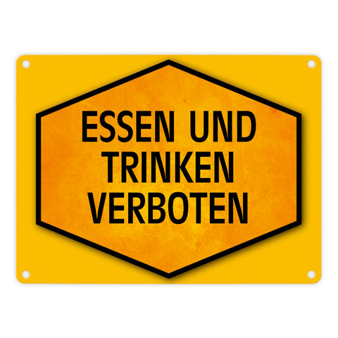 Essen und Trinken verboten Warn- und Hinweisschild in Gelb und Schwarz