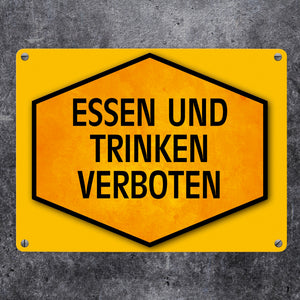 Essen und Trinken verboten Warn- und Hinweisschild in Gelb und Schwarz