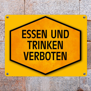 Essen und Trinken verboten Warn- und Hinweisschild in Gelb und Schwarz