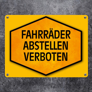 Fahrräder abstellen verboten Warn- und Hinweisschild in Gelb und Schwarz