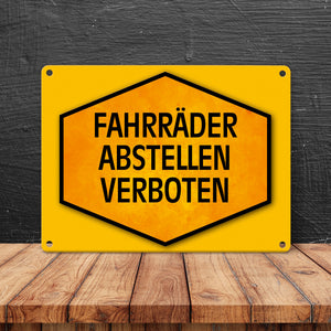 Fahrräder abstellen verboten Warn- und Hinweisschild in Gelb und Schwarz